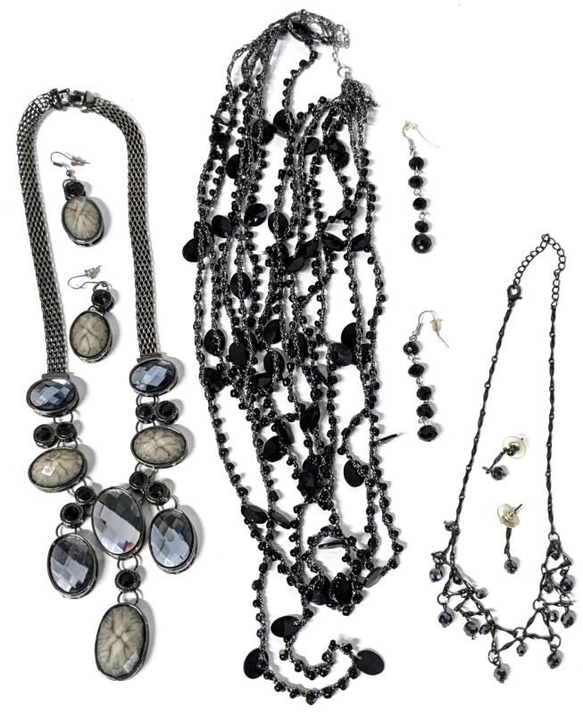 Dark & Delightful : 3 Necklace & Earrings Sets | Necklaces up to 23" Long