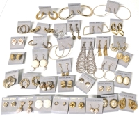 35 Pairs of Assorted Gold & Silver Tone Earrings | AB Rhinestones, Faux Pearls & More | Up to 3.5" Long