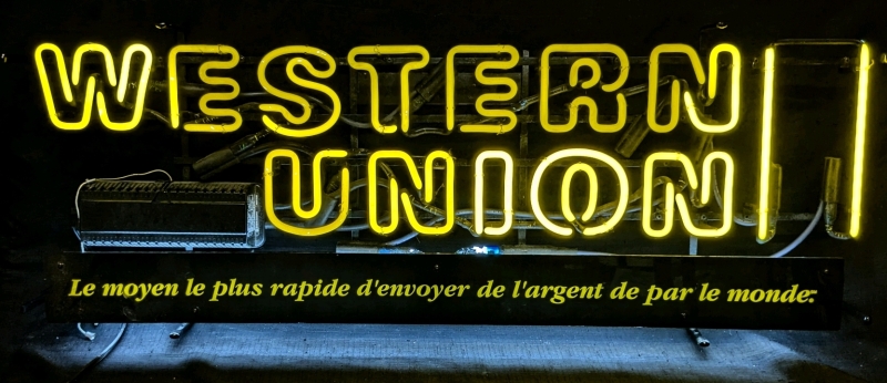 Stellar French WESTERN UNION Evertron / Everbtite Neon Sign | Working! | 38" x 14" Tall