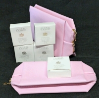 New 2pc PU Leather Cosmetic Bag Set (10" x 5", 9" x 4.5") & 5 New Travel-Size Gilchrist & Soames Aloe Moisturizing Skincare Bars (45g ea)