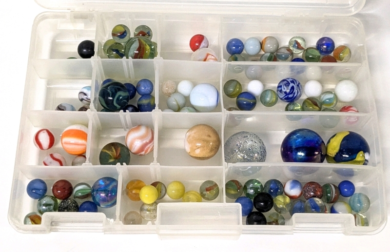 Assorted Glass Marbles in Plano Separated Case | Case Measures 10.75" x 7" x 1.75"