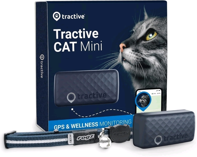 New - Tractive Mini GPS Pet Tracker for Cats - Waterproof, GPS Location & Smart Activity Tracker, Unlimited Range (Midnight Blue) . Compatible with Apple & Android | Retails for $48 On Sale