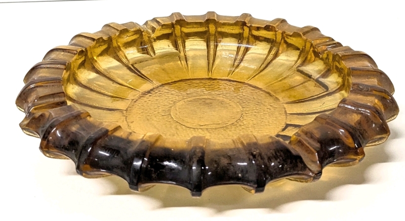 Mid Century Modern Unsigned Blenko Amber Glass Sunburst Ashtray | 10" Diameter