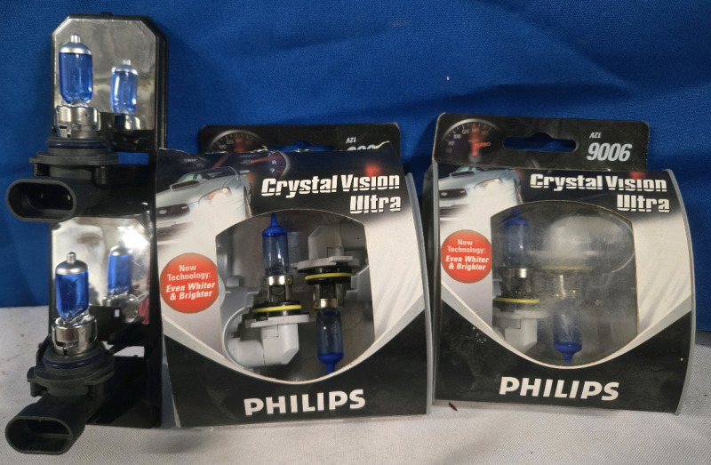 3 Sets Of 2 | Headlights | ( 2 ) Sets Of Philips Crystal Vision Ultra | Model # 9006 | 1 Set of Unbranded Headlights