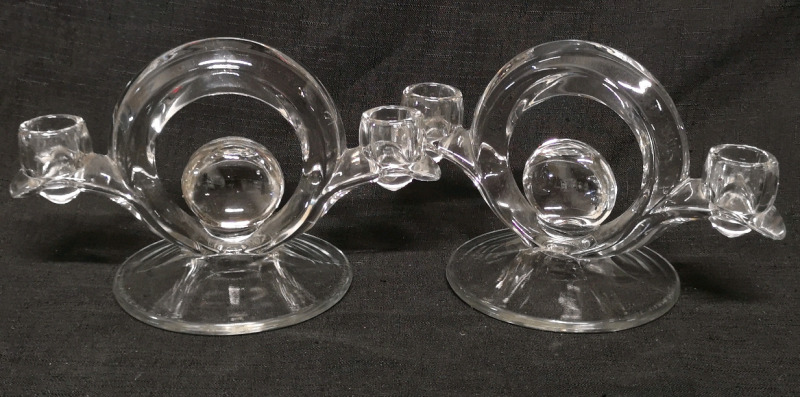 Pair Art Deco Glass Candle Holders