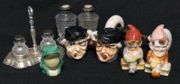 Vintage Salt & Pepper Shakers Gnomes & Toby Jugs + Enamel Door Knob + Singleton Frog Shaker