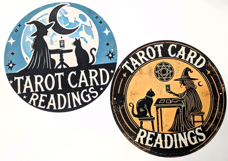 2 New Witchy Tarot Readings Tin Signs | 7.75" Diameter ea