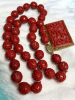 Vintage Chunky Cinnabar Necklace + Brooch Knotted Beautiful - 4