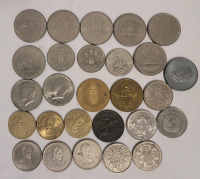 World Coin & Token Lot . Includes 1929 Great Britain Silver One Florin . 1968 - 1980 Canadian One Dollar Coins. Mexico , USA & Canadian Coins