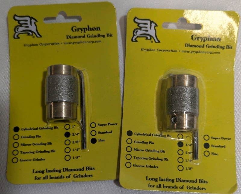 Two New: Gryphon 3/4" Cylindrical Diamond Grinding Bit. One Standard, One Fine