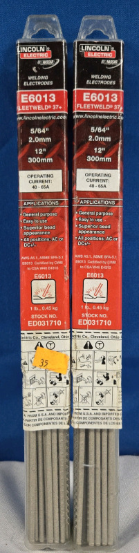 2 New | Lincoln Electric Welding Rod 12" Long 5/64 Thick | Model #E6013 * Retails For $37.98 Or $18.99 Each