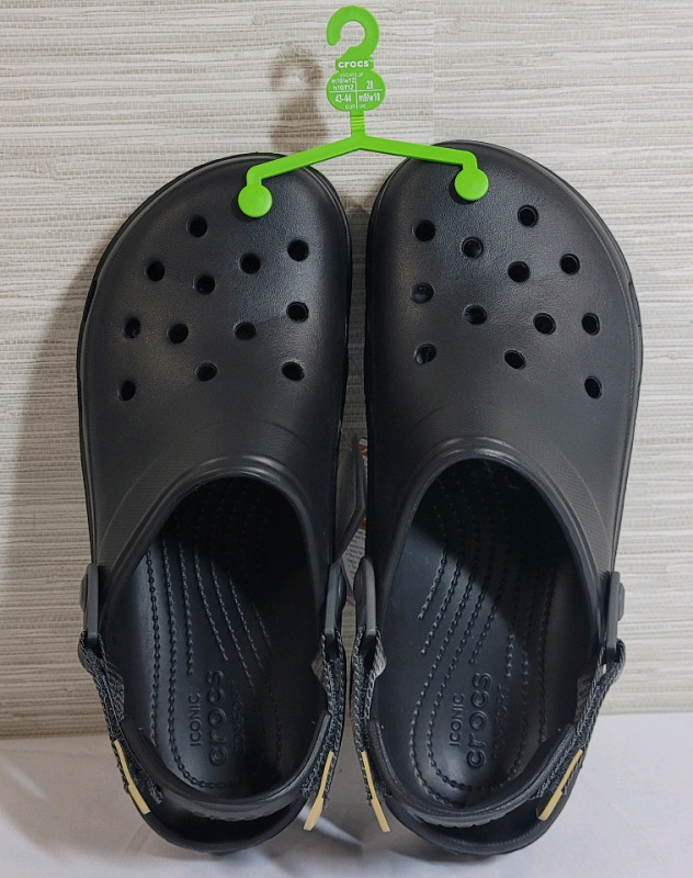 New - CROCS with Velcro Heel , Black . Size men's 10 / women's 12 .