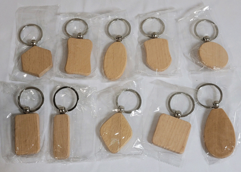 New , Sealed - Wooden Key Chains , Various Shapes