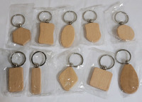 New , Sealed - Wooden Key Chains , Various Shapes