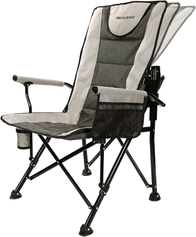 New - Realead Heavy Duty Camping Chair, Adjustable Folding Chair , 400lb Max, Portable Folding Lawn Chairs w/Cup Holder & Travel Bag . Retail $139 . Stock photos used