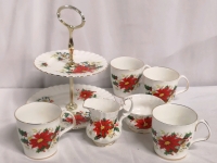 Royal Albert Yuletide Set - Dessert/Cake Stand, Mugs, Creamer & Sugar