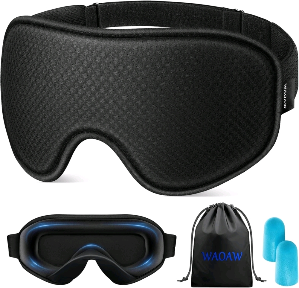 New WAOAW Unisex LightBlocking Sleep Mask (Black)