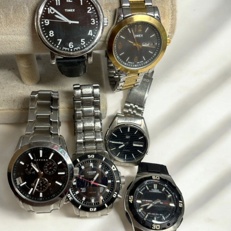 6 Watches Seiko Citizen Nevada 2 Timex Casio Large Faces