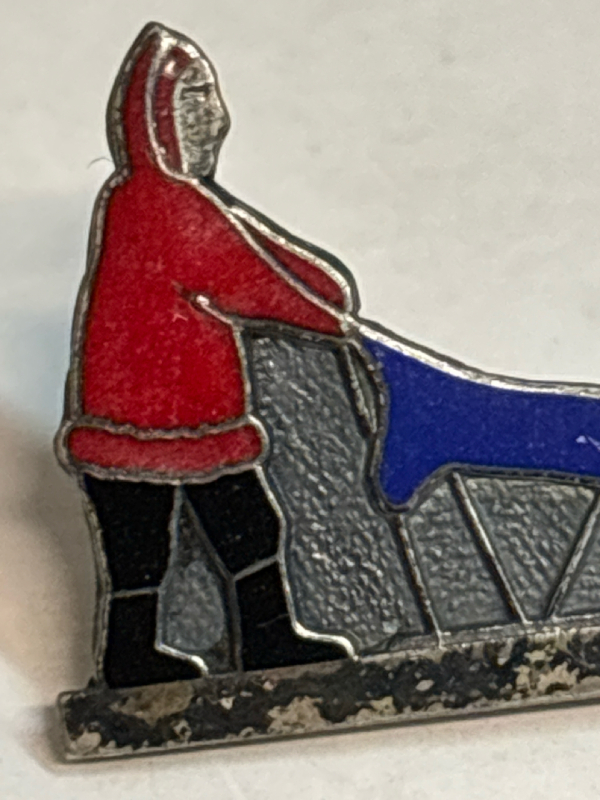 Unique Sterling Enamel Dog Sled Bar Brooch Stamped