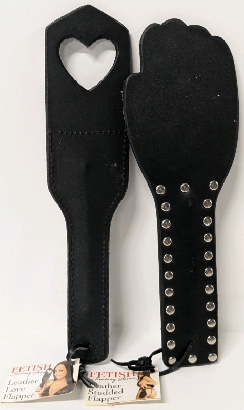 [Adults Only] 2 New PipeDream Leather Flappers / Paddles | Love Flapper (12") & Studded Flapper (11.75")