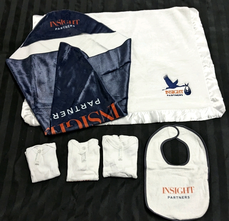 New Rabbit Skins x Insight Partners | 3 Baby Onesies (Newborn, 6 Months & 12 Months), Bib, Towel Cape & Blanket