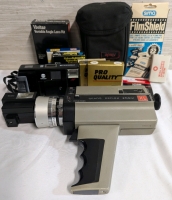 Vintage Minolta Camera, Sears Camcorder and other photography/film Supplies.