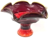 1970s Unsigned Viking Red & CADMIUM Glass Epic Line Crimped Footed Compote | 5.5" Tall | Rim Glows Under Black Light! - 2