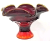 1970s Unsigned Viking Red & CADMIUM Glass Epic Line Crimped Footed Compote | 5.5" Tall | Rim Glows Under Black Light! - 3