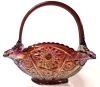Unsigned Indiana Glass Iridescent CADMIUM & Red Carnival Glass Sawtooth Basket | 7.75" x 7.3" x 9.5" Tall | Glows Under Black Light! - 2
