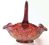 Unsigned Indiana Glass Iridescent CADMIUM & Red Carnival Glass Sawtooth Basket | 7.75" x 7.3" x 9.5" Tall | Glows Under Black Light! - 3