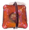 Unsigned Indiana Glass Iridescent CADMIUM & Red Carnival Glass Sawtooth Basket | 7.75" x 7.3" x 9.5" Tall | Glows Under Black Light! - 4