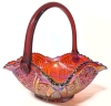 Unsigned Indiana Glass Iridescent CADMIUM & Red Carnival Glass Sawtooth Basket | 7.75" x 7.3" x 9.5" Tall | Glows Under Black Light! - 5