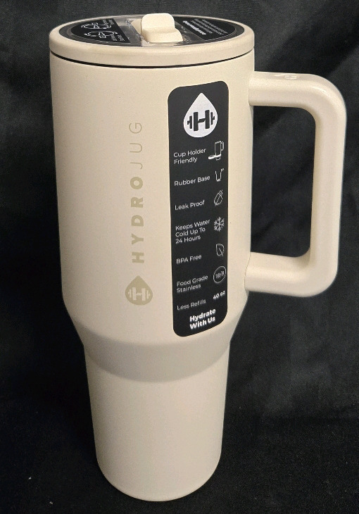 New | HydroJug 40 Oz Cream Coloured Water Bottle W / Handle & Flip Straw | Retails For $40+ *