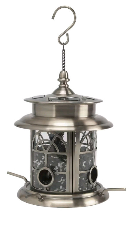 New | Sun-Ray Pewter Arch Inlay Solar Bird Feeder | Model# 801016C