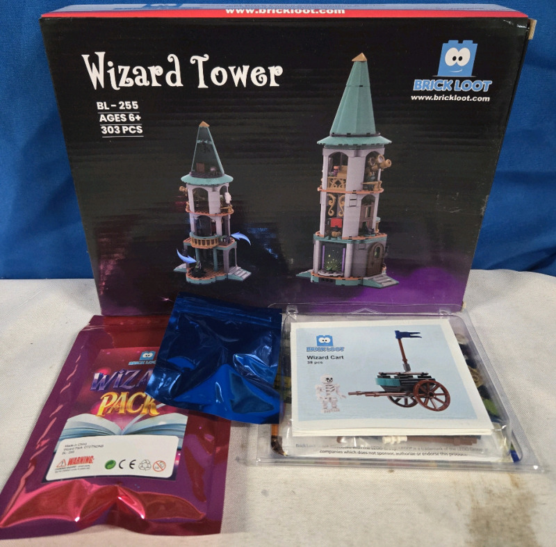 New | Brick Loot 303 Pc Wizard Tower W/ 2 Wizard Packs & A 38Pc Wizard Cart | For Ages 6+ Model # BL-255