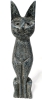 Large Wood Carved Happy Cat Statue | 14.8" Tall