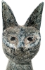 Large Wood Carved Happy Cat Statue | 14.8" Tall - 2
