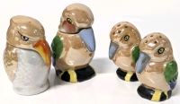 Japan Lusterware Parrots | 2 Small Lidded Jars + Pair of Salt & Pepper Shakers | Up to 2.75" Tall