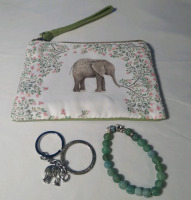 Elephant Gift Set Small 7x5" Pencil Case Bracelet and Key Charm