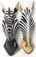 2 Large Carved Wooden Zebra Wall Hanging Decorative Face Masks | 19.5" Tall