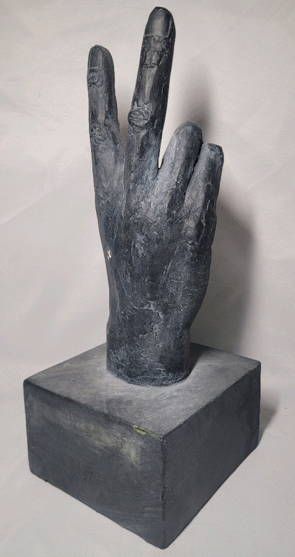 Plaster Hand Victory Sign / Peace Sign Sculpture , 17" tall