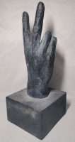 Plaster Hand Victory Sign / Peace Sign Sculpture , 17" tall