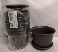 10 New 6" Plastic Flower Pots with Under Trays - Grey