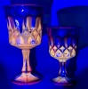 2 Unsigned Noritake CADMIUM Ruby Red Glass Goblets | 4.75" - 6.5" Tall | Both GLOW Under Black Light!