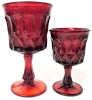 2 Unsigned Noritake CADMIUM Ruby Red Glass Goblets | 4.75" - 6.5" Tall | Both GLOW Under Black Light! - 2