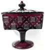 CADMIUM Ruby Red Glass Square Lidded Pedestal Candy Dish | 6.5" Tall | GLOWS Under Black Light! - 2