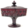 CADMIUM Ruby Red Glass Square Lidded Pedestal Candy Dish | 6.5" Tall | GLOWS Under Black Light! - 4