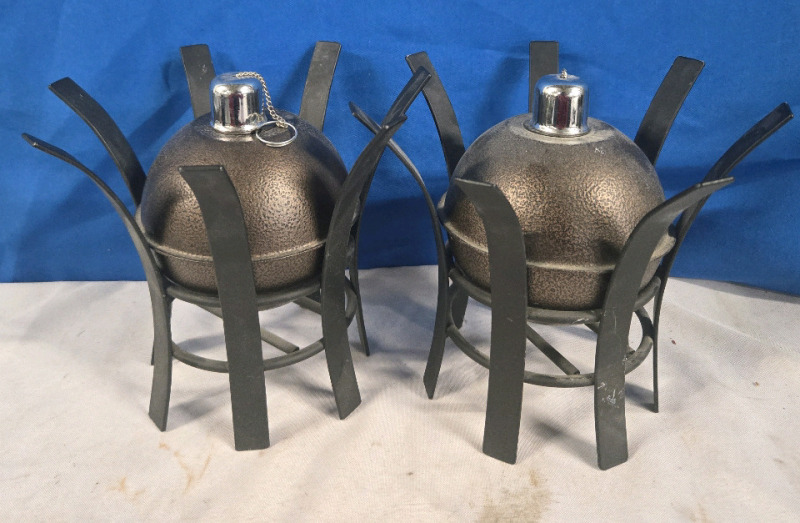 2 Pcs | Appears To Be Caracine Candles With Metal Holders | Measures 7" Tall