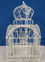 White Metal Hanging Decorative Bird Cage | Opens From The Bottom | Measures 9.5" x 9.5" x 18"