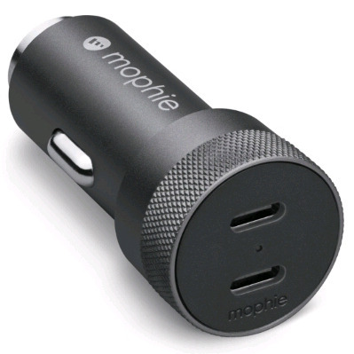 New | Mophie Dual USB-C Car Charger | 40W Aluminum Charger With 20 W USB-C + 20 W USB-C PD Ports | * Retails For $49.95 *